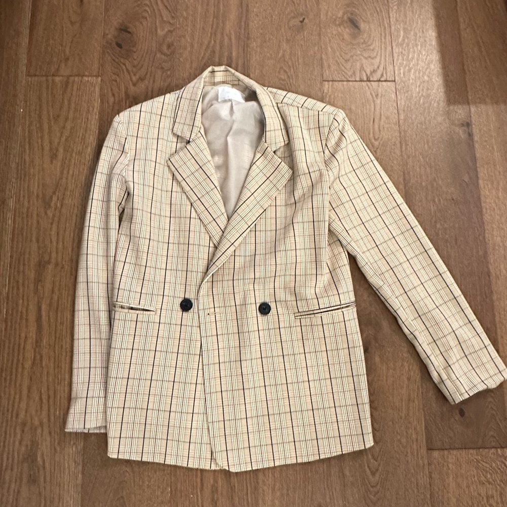 Oak and Fort Plaid Double-breasted Oversized Blazer